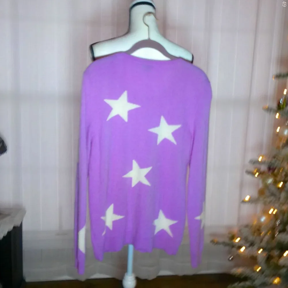 TALBOTS Long Sleeve Scoop Neck Cashmere Pink /w Stars Sweater L - Picture 2 of 6